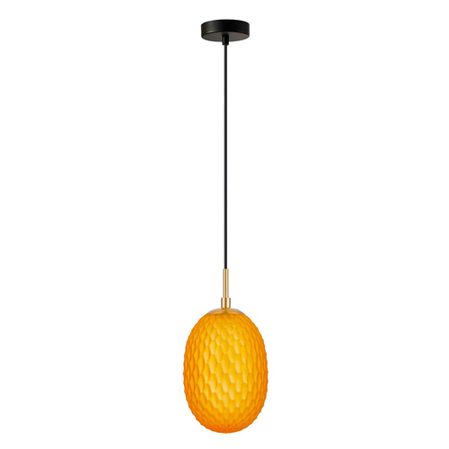 PENDANT SES 10W Orange Ellipse Glass Segmented w/Brass Highlight Enclosed OD150mm