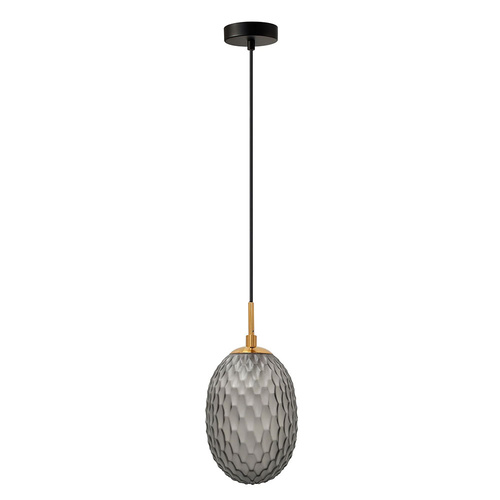 PENDANT SES 10W Smokey Black Ellipse Glass Segmented w/Brass Highlight Enclosed OD150mm