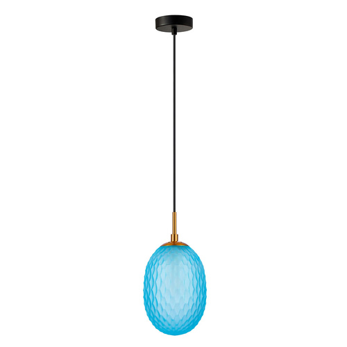 PENDANT SES 10W Blue Ellipse Glass Segmented w/Brass Highlight Enclosed OD150mm