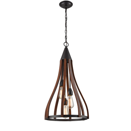 PENDANT  ESx3 Dark Red Wood MED BELL OD391mm