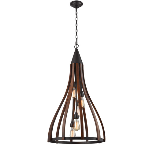 PENDANT ESx5 Dark Red Wood LGE BELL OD535mm