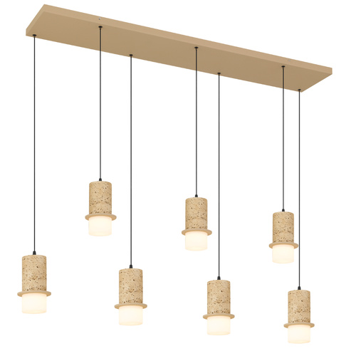 KOLISA 7LT BAR PENDANT 42wLED 2700K_4000K L1340 W300 H180 cab.2M TRAVERTINO BEIGE/FROST