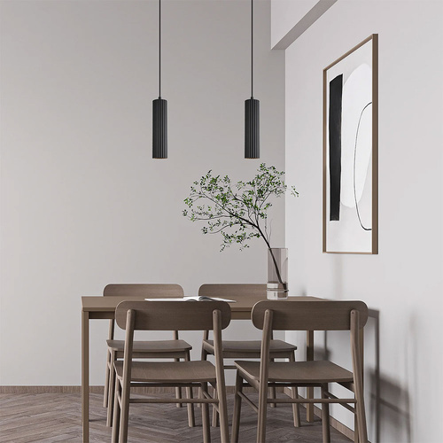 PENDANT GU10 10W Black Aluminium Ribbed Cylinder OD65mm