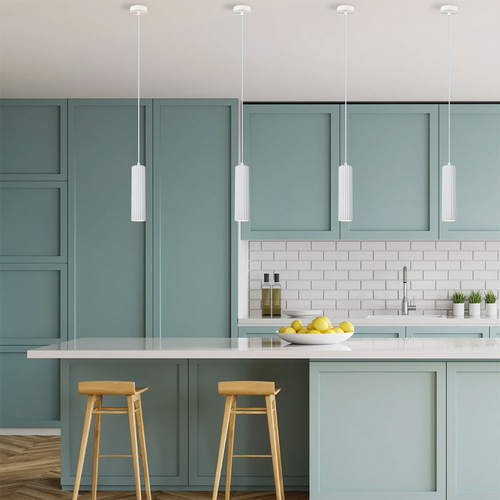 PENDANT GU10 10W White Aluminium Ribbed Cylinder OD65mm
