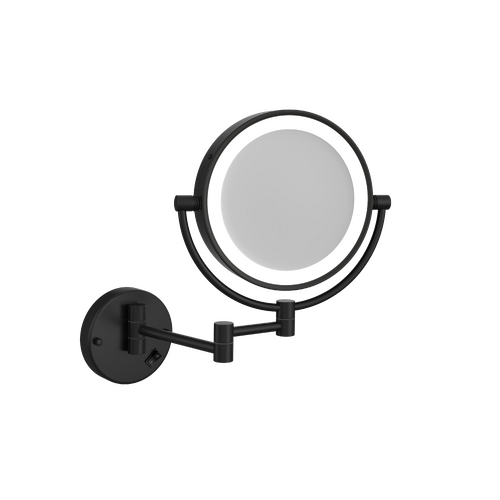 1 & 5x Magnification Matt Black Wall Mounted Shaving Mirror, 200mm Diameter with Concealed Wiring
