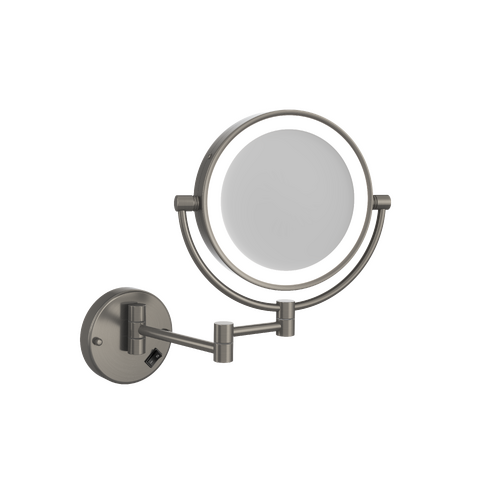 1 & 5x Magnification Brushed Nickel Wall Mounted Shaving Mirror, 200mm Diameter with Concealed Wiring
