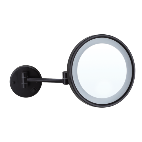 3x Magnification Matt Black Wall Mounted Shaving Mirror, 250mm Diameter with Concealed Wiring