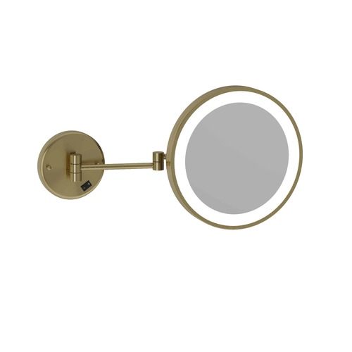 3x Magnification Brushed Brass Wall Mounted Shaving Mirror, 250mm Diameter with Concealed Wiring