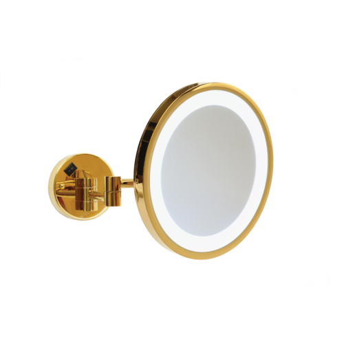 3x Magnification Gold Wall Mounted Shaving Mirror, 250mm Diameter with Concealed Wiring