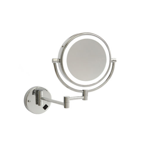 1 & 8x Magnification Chrome Wall Mounted Shaving Mirror, 200mm Diameter with Exposed Wiring