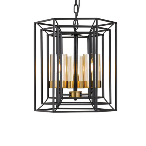 LANE 3LT PENDANT 3x25wE14max D:410 H:500 BLACK/ ANT BRASS AMBER GLASS CHAIN: 2M