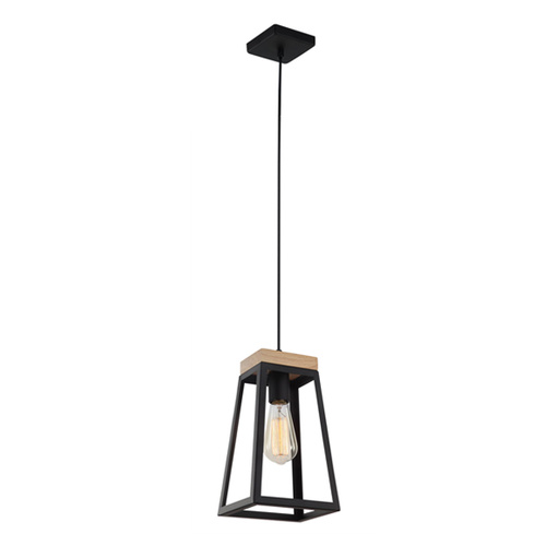 PENDANT ES Matt Blk Wood TRAPEZIUM OD170mm