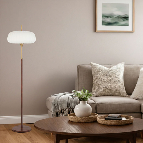 LASIAN FLOOR LAMP 2x25wE27max D400 H1500 FOOT SWT WOOD PAINTED/ANT GOLD/WHITE