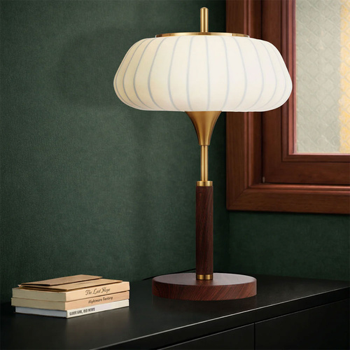 LASIAN TABLE LAMP 25wE27max D300 H480 INLINE SWT WOOD PAINTED/ANT GOLD/WHITE
