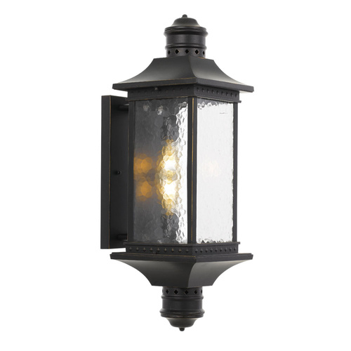 LEEDS EXTERIOR WALL BRACKET 2x25wE27max D:230 H:720 P:300 - IP44 BLACK/BUBBLE GLASS