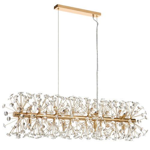 LERIDA 12LT REC PENDANT 12x6wG9max L:970 W:300 H:300 CRY H130 CHAIN 2M GOLD / CLEAR
