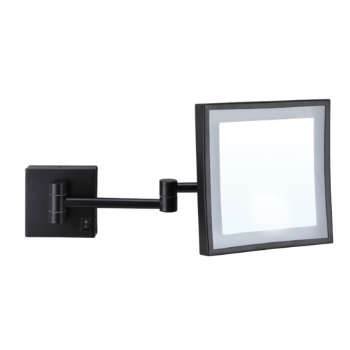 3x Magnification Matt Black Wall Mounted Shaving Mirror, 200 x 200mm with Concealed Wiring