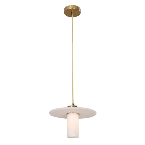 PENDANT SES White Alabaster w/Brass Highlight Cylinder w/RND Hat OD200mm (Shade)