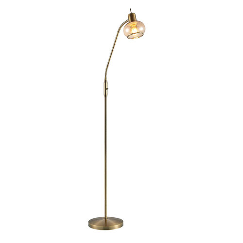 MARBELL FLOOR LAMP 25wE27max L:560 W:250 H:1350 TOGGLE SWT ANTIQUE BRASS/ AMBER GLASS