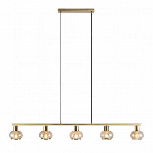 MARBELL 5 LT PENDANT 5x25wE27 max L:1400 W:140 H:190 TEX:2m ANTIQUE BRASS/ AMBER GLASS