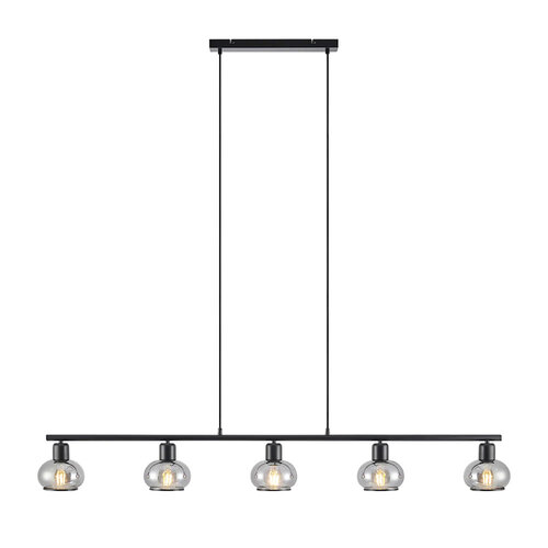 MARBELL 5 LT PENDANT 5x25wE27 max L:1400 W:140 H:190 TEX:2m BLACK MATT/ SMOKE GLASS