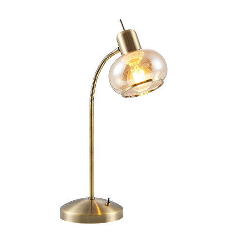 MARBELL TABLE LAMP 25wE27max L:270 W:160 H:470 TOGGLE SWT ANTIQUE BRASS / AMBER GLASS