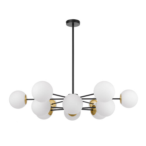 MARSTEN 12LT PENDANT 12x25wE27 D:1050 H:185 BLACK & OPAL MATT GLASS ROD:2*600+1*300