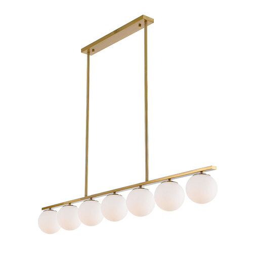 MARSTEN 7LT PENDANT 7x25wE27 L:1500 H:175 ANTI GOLD & OPAL MATT ROD:2*600+1*300