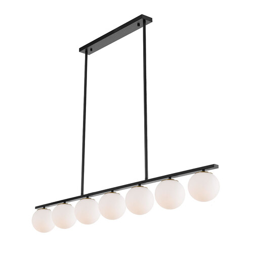 MARSTEN 7LT PENDANT 7x25wE27 L:1500 H:1750 BLACK&OPAL GLASS ROD:2*600+1*300
