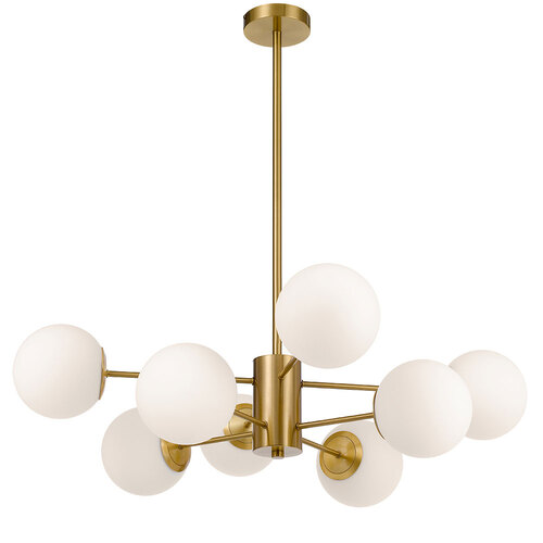 MARSTEN 8LT PENDANT 8x25wE27 D:850 H:185 ANTI GOLD & OPAL MATT ROD:2*600+1*300
