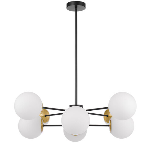 MARSTEN 8LT PENDANT 8x25wE27 D:850 H:185 BLACK&OPAL GLASS ROD:2*600+1*300