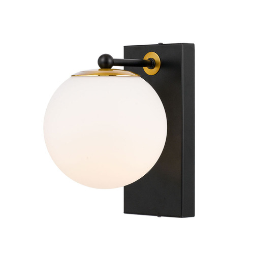 MARSTEN WALL BRACKET 1x25wE27 L:220 W:150 H:220 BLACK & ANT BRASS & OPAL GLASS