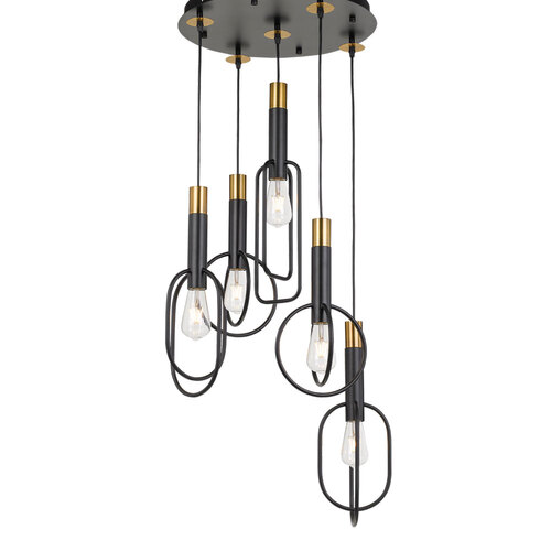 MARVIN 5LT PENDANT 5x25wE27max D:500 H:400 ANT BLACK/GOLD CABLE:2M