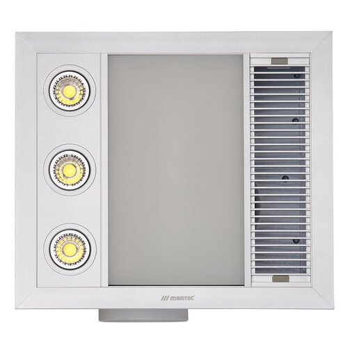 Linear Mini 1000w Halogen 3 in 1 Bathroom Heater & High Extraction Exhaust Fan with LED Light Silver