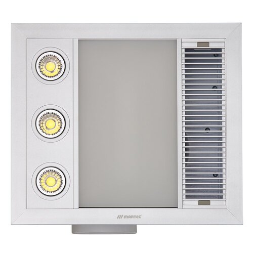 Linear Mini 1000w Halogen 3 in 1 Bathroom Heater & High Extraction Exhaust Fan with LED Light Silver
