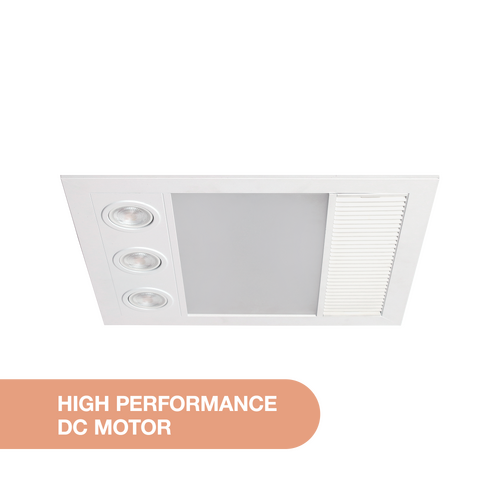 Linux Mini DC 1000w Halogen 3 in 1 Bathroom Heater & High Extraction Exhaust Fan with LED Light White