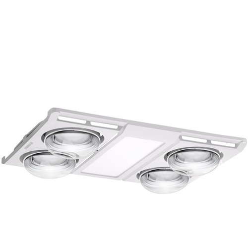 Profile Panel DC 4 Heat 3 in 1 Bathroom Heater Exhaust Fan with 12w Tricolour Panel Light White