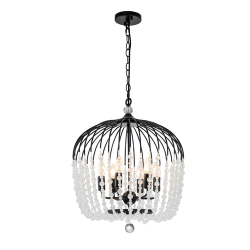Evelyn P6 6 Light 48cm E14 Crystal Basket Chandelier Black