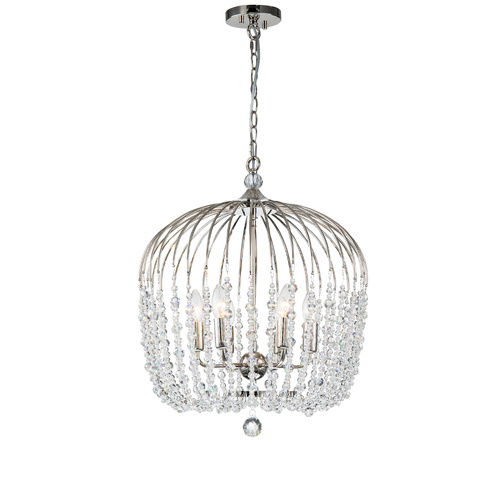 Evelyn P6 6 Light 48cm E14 Crystal Basket Chandelier Nickel