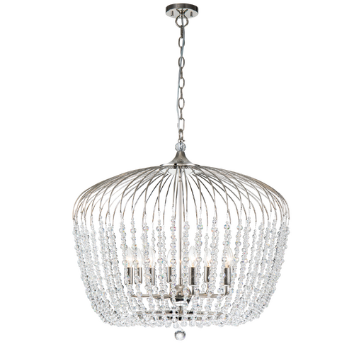 Evelyn P8 8 Light 75cm E14 Crystal Basket Chandelier Nickel