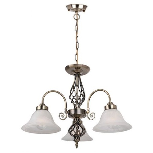 Geneva P3 Brass Iron 3 Light E27 Pendant Antique Brass