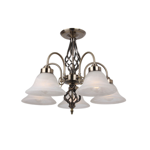 Geneva P5 Brass Iron 5 Light E27 Pendant Antique Brass