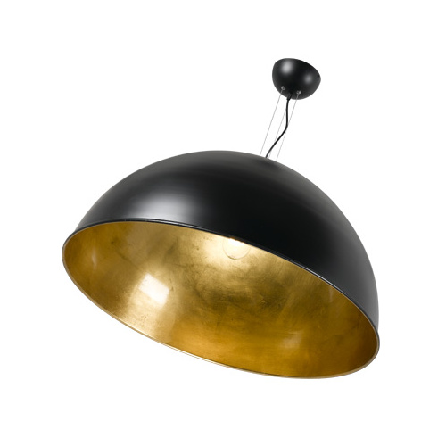 Newport 70cm BLK-GLD 1 Light Large E27 Dome Pendant Black/Gold Leaf