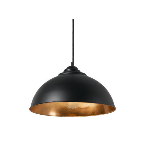 Newport 34cm BLK/COP 1 Light Small E27 Dome Pendant Black/Copper Leaf