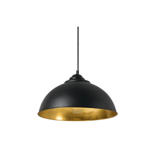 Newport 34cm BLK/GLD 1 Light Small E27 Dome Pendant Black/Gold Leaf