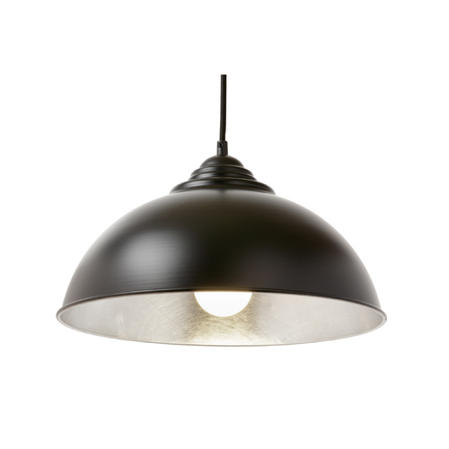 Newport 34cm BLK/SIL 1 Light Small E27 Dome Pendant Black/ Silver Leaf