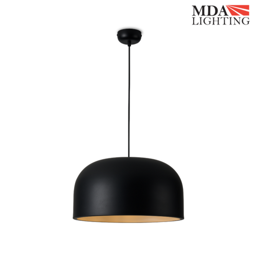 Oslo 1 Light 43cm E27 Large Dome Pendant Black