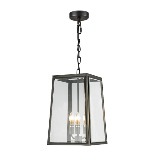 Preston P3 30CM BRZ 3 Light Large E14 Brass Bevelled Glass Pendant Bronze