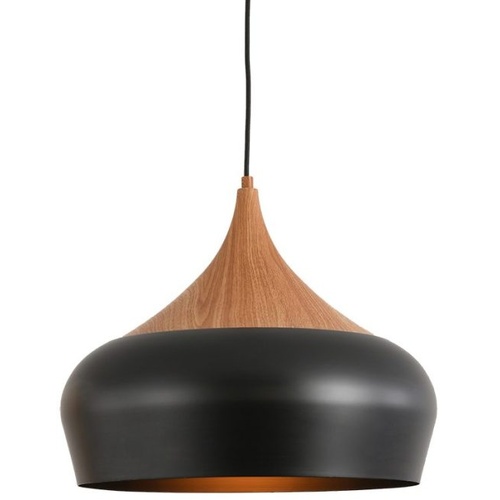 Weston P1 BK/Oak 1 Light E27 46cm Pendant Black/Oak