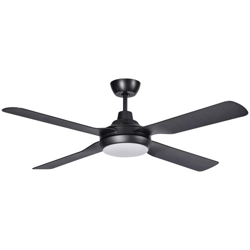 Discovery II 1320mm 4 Blade ABS Ceiling Fan with 15w Tricolour LED Light Matt Black